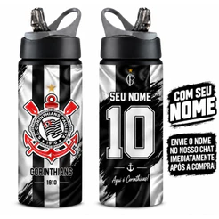 Garrafa de Alumínio 600ml Alvinegro Timão Personalizada Com Nome