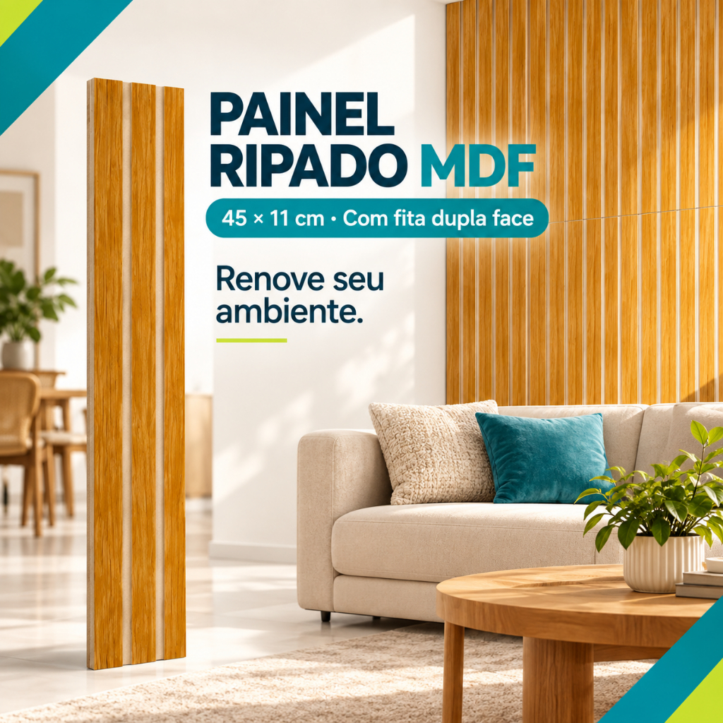 Placas MDF Decorativas Revestimento Painel Ripado 45x11cm Decoração Adesivo Fácil Aplicação