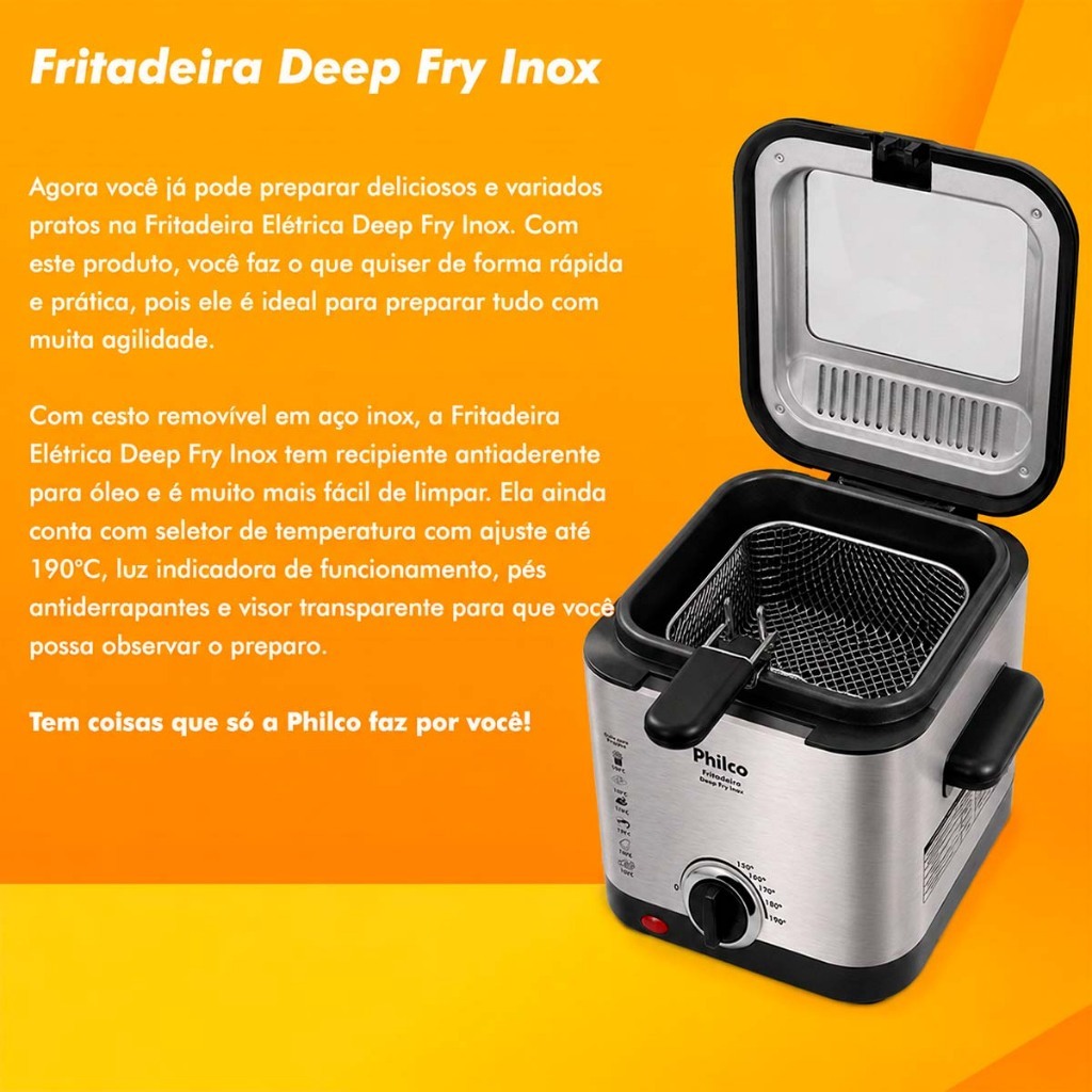 Fritadeira Deep Fry A Oleo Com Cesto Removivel 1,8l 900w Philco · foto 2