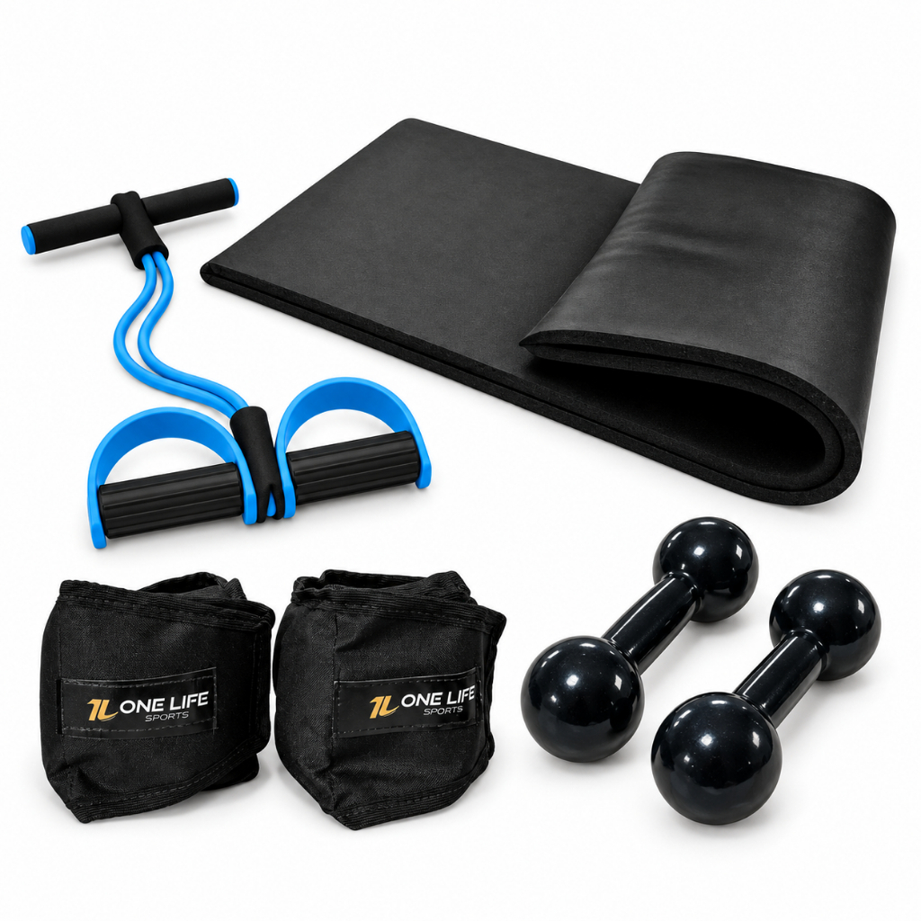 Kit Funcional Caneleira de Peso 3kg Halter 1kg Extensor Colchonete Treino em Casa Cross Training