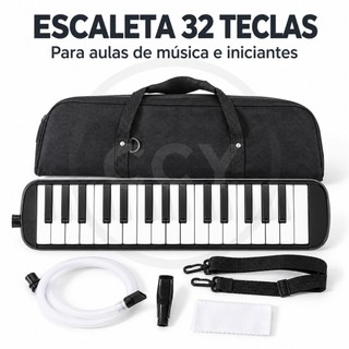 Escaleta 32 Teclas Melodica Instrumento Musical Infantil Iniciante Estudante Escola Kit Completo Com Bolsa Bocal e Tubo