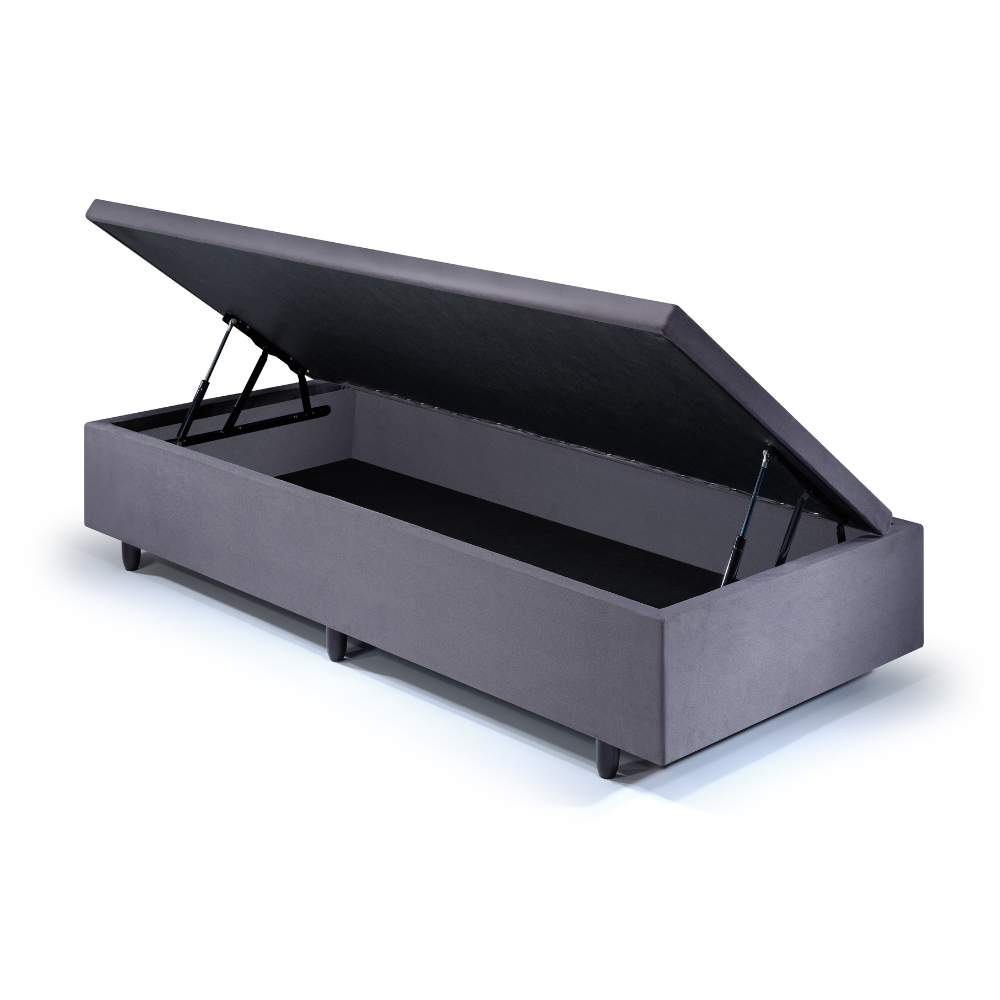 Base Box Solteiro com Baú 88x188x42cm Suede Cinza · foto 2