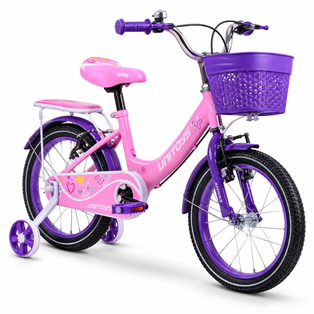 Bicicleta infantil Menina Aro 16 Love Rosa Tiffany Cesto e Rodinhas UniToys