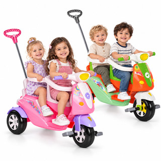 Carrinho Quadriciclo de Passeio Infantil Dois Lugares Pedal e Empurrador Moto Duo Calesita