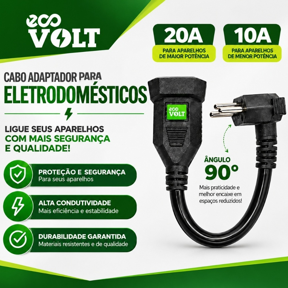 Cabo Adaptador De Tomada 20a X 10a Reforçado Bivolt Ecovolt 127/220v