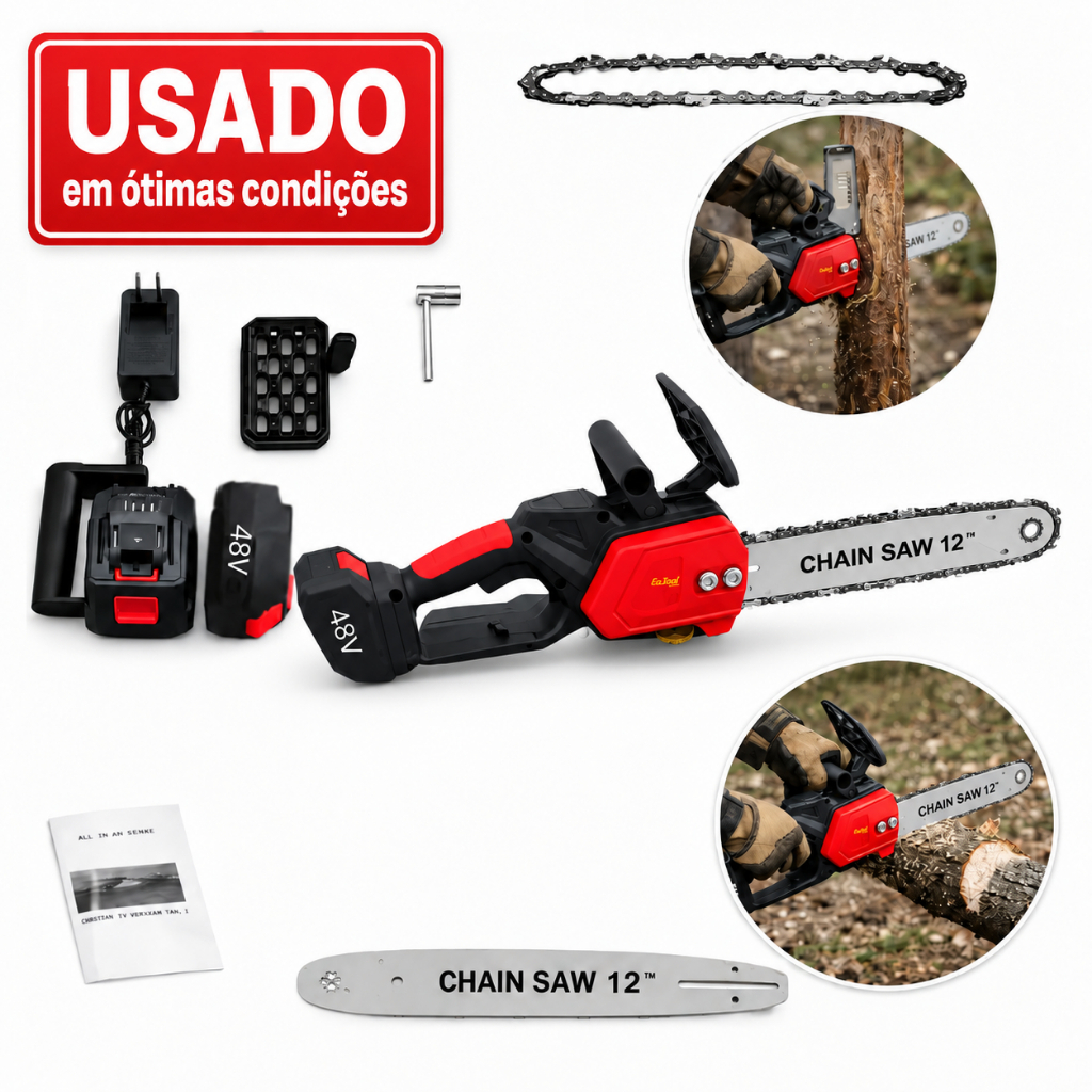 USADO Moto Serra Elétrica 12 Polegadas 2 Baterias 48v Portátil Recarregável Profissional 12p Sem Fio Portátil