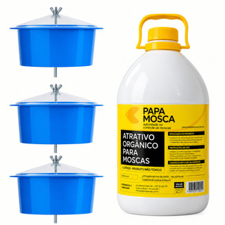 Kit 3 Armadilhas Papa Mosca + 1 Galão 5L Atrativo Natural Papa Mosca Controle Biológico Orgânico