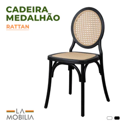 Cadeira Medalhão Assento Rattan Polipropileno Sala Cozinha Jantar Restaurante Eventos