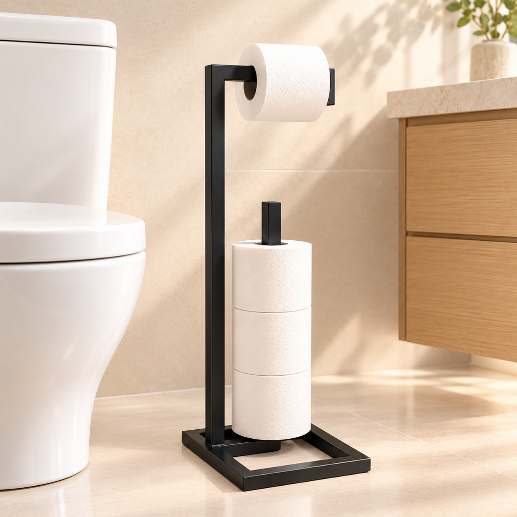 Porta Papel Higiênico de Chão 4 Rolos Tubo Premium Suporte Organizador para Banheiro Lavabo