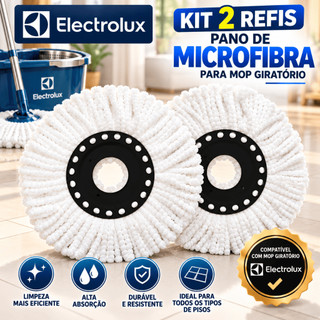 Kit 2 Refil Microfibra Para Mop Giratório Electrolux Menalux Inox Original Limpeza Esfregão Casa