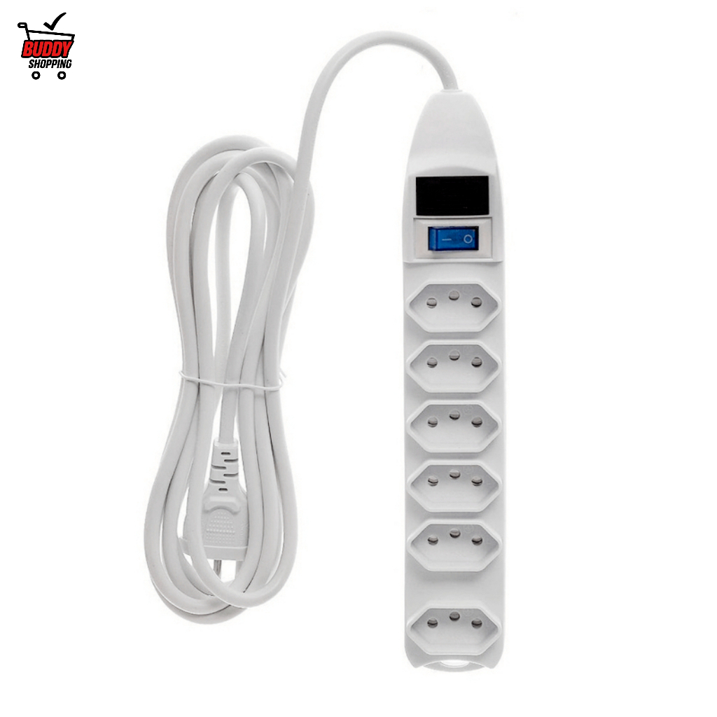 Extensão Elétrica 6 Tomadas 10A SL-7606 com Interruptor Branca Cabo 1,5m 3m 5m Padrão Brasileiro