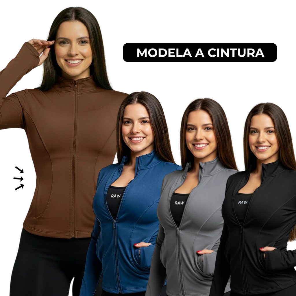 Jaqueta Academia Feminina Fitness Zíper e bolso Estilo Gringa Yoga Furo Dedo