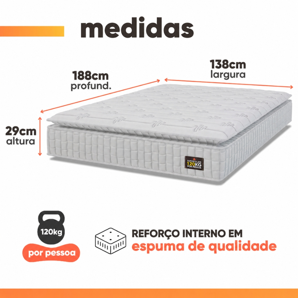 Cama Box Colchão Casal Espuma D33 Vangogh Pillow Top 138x188x67cm Branco / Cinza Hellen - Suporta até 120kg por Pessoa · foto 2