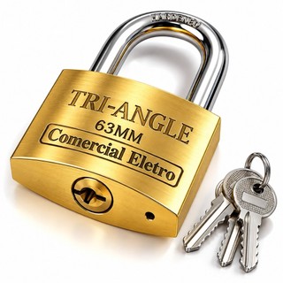 Cadeado TrianGle Grande Resistente 63mm 3 Chaves Proteção Antifurto P/ Corrente Portão Fazenda Loja