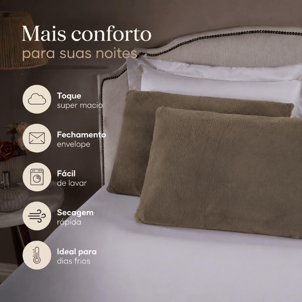Par de Fronha Plush 2 Peças Manta Toque Macio Kit Com Bainha 70x50cm Envelope Soft Inverno Quentinha · foto 2