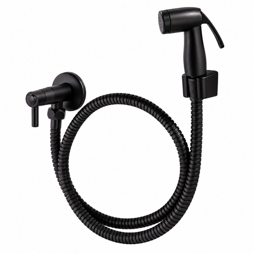 Ducha Higiênica Chuveirinho para Banheiro Completa com Registro Integrado em ABS Preto
