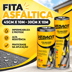 Fita Multiuso Vedacit Para Reparos Fita Multiuso 30cm ou 45cmx10m Fita adesiva Impermeável Fácil Aplicação