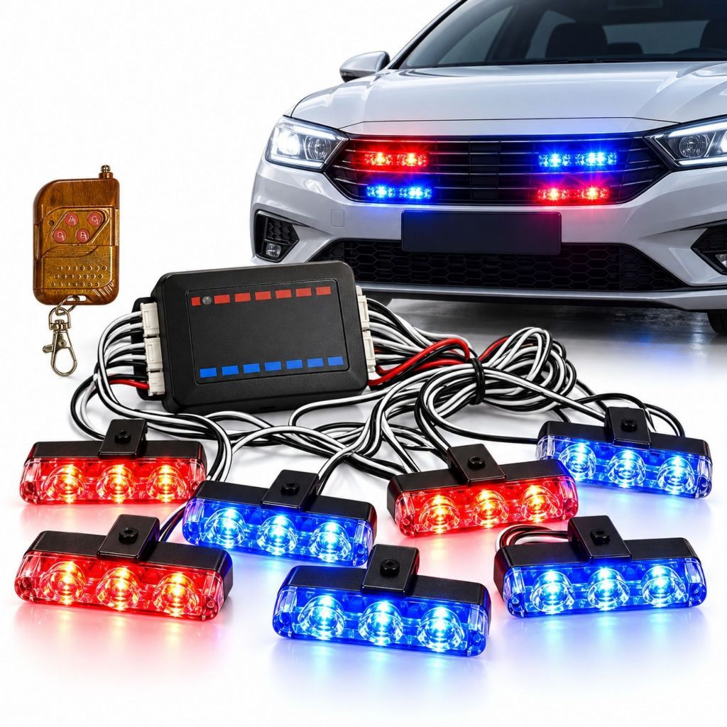 KIT STROBO GRADE AUTOMOTIVA Giroflex Strobo Vermelho Azul 24w Viatura Carro De Policia
