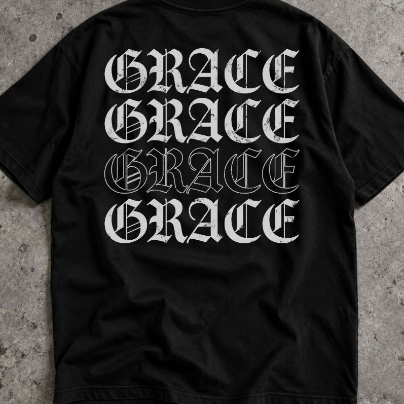 Camisa Masculina Oversized Streetwear Graça Estampa nas Costas Algodão Camiseta Gospel Religiosa