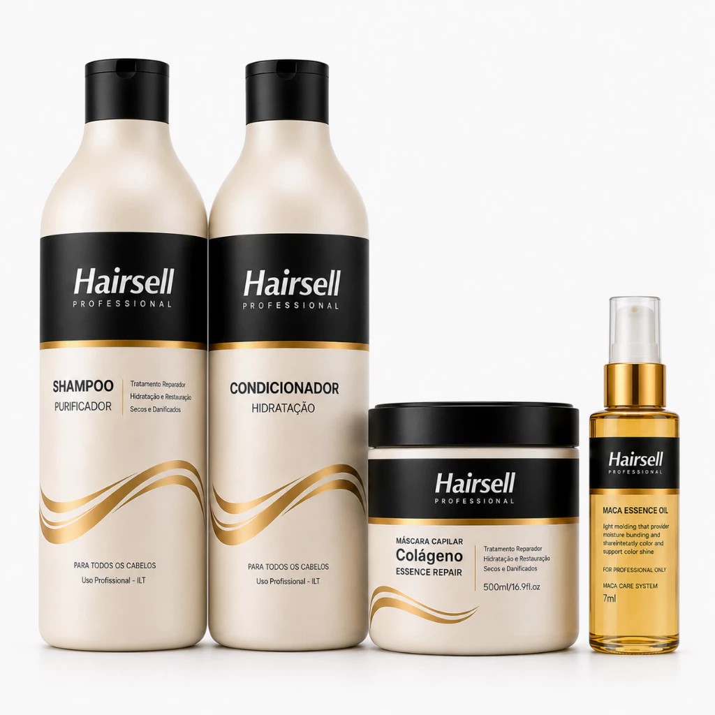 Kit Shampoo + Cond Purificador 1L Máscara Hidratação 500g Óleo Reparador 60ml Hairsell