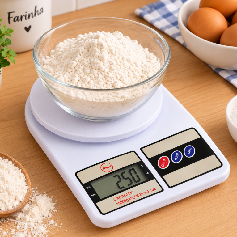 Balança Digital de Cozinha 10kg Alta Precisão LCD para Dieta, Fitness, Marmitas, Alimentos, Receitas, Confeitaria e Tara