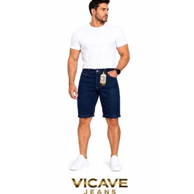Bermuda jeans masculina com elastano skinny com lavagem na cor escura