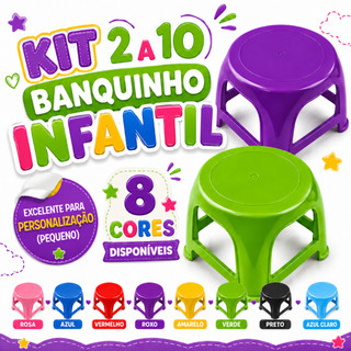 Kit 10 Banqueta Infantil 18cm Plástico Reforçado Azul Rosa Banquinho Resistente Criança Até 25kg