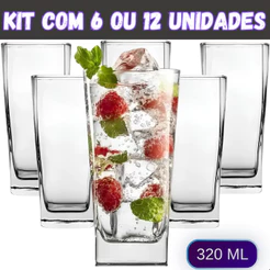 Jogo de Copos de Vidro Quadrado 320ml Grosso Kit 6 ou 12 Unidades Copo Texas Bali Miami Suco Água Pratitudo Essencial