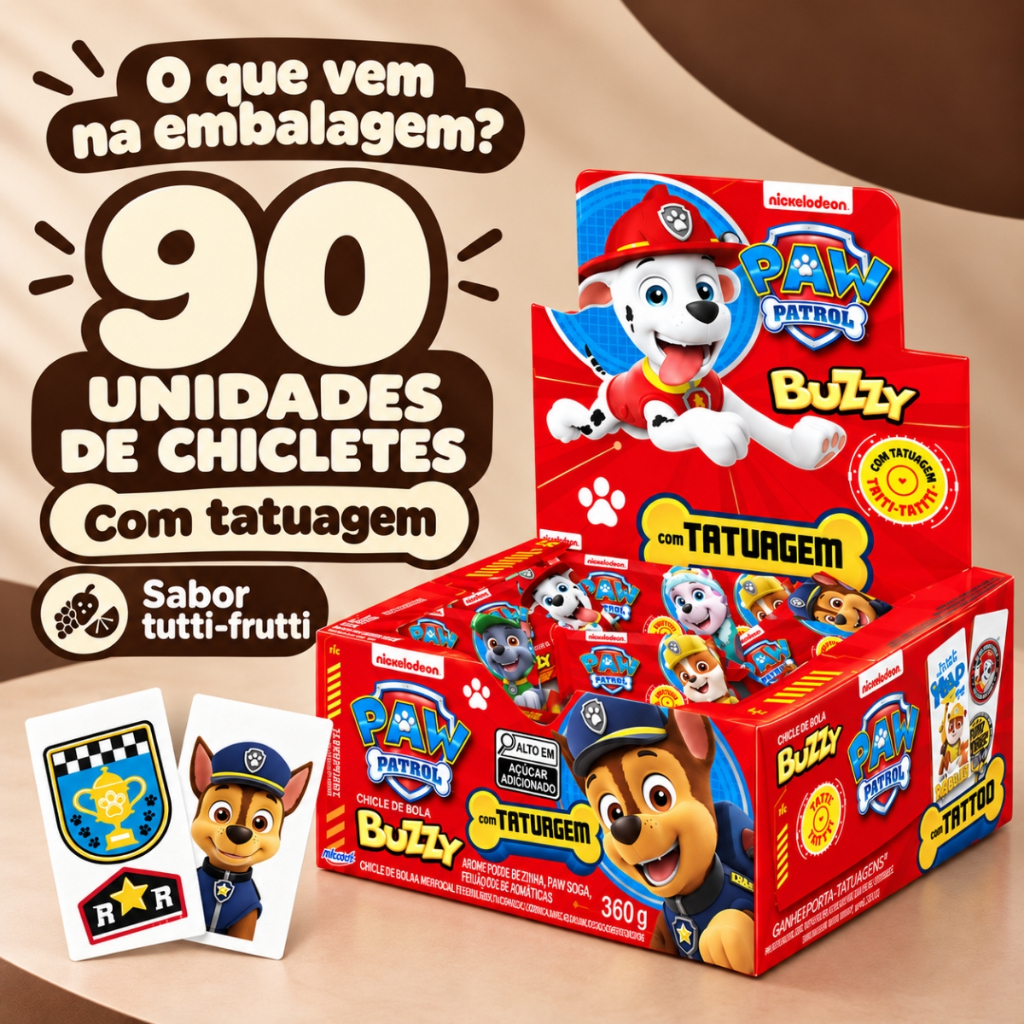 Chiclete Patrulha Canina Tutti Frutti C/90 Unidades Buzzy · foto 2