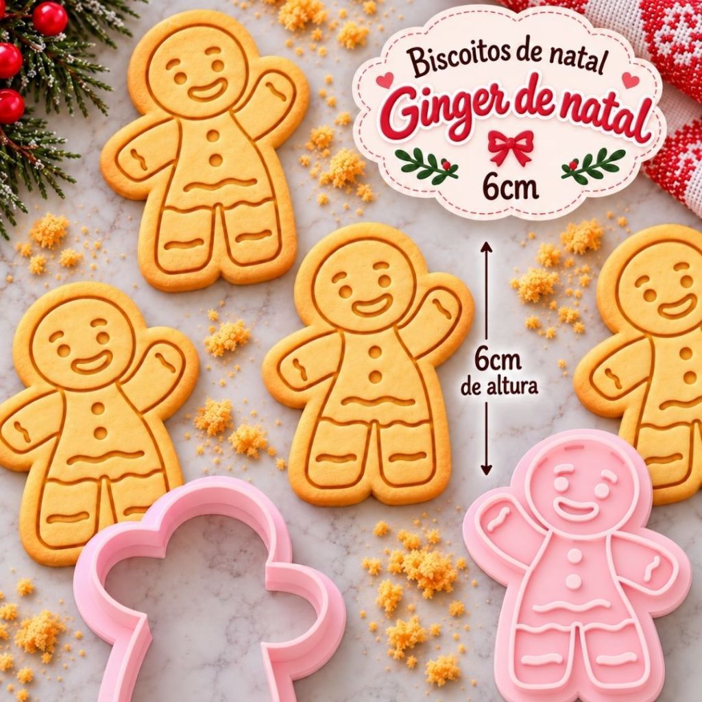 Cortador + Carimbo Para Biscoito Confeitaria Ginger de Natal