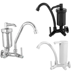 Torneira Com Purificador Filtro De Água Para Parede Branco Preto Ou Cromado ABS 1/4 Volta