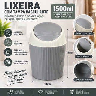 Lixeira 1,5L Pia Banheiro Cozinha Escritório Cesto De Lixo
