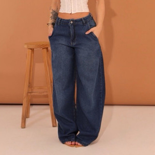 Calça Jeans Skater Balloon Feminina Lavado Escuro Cintura Alta- Glitter Jeans