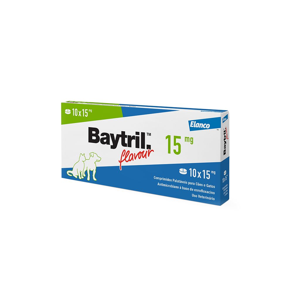 Antibiótico Baytril Flavour 15 mg com 10 comprimidos para cães e gatos - Elanco