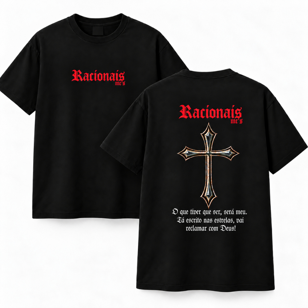 Camiseta Racionais MC's Unissex Estampada Cruz Frente e Costas Manga Curta Cores 100% Algodão