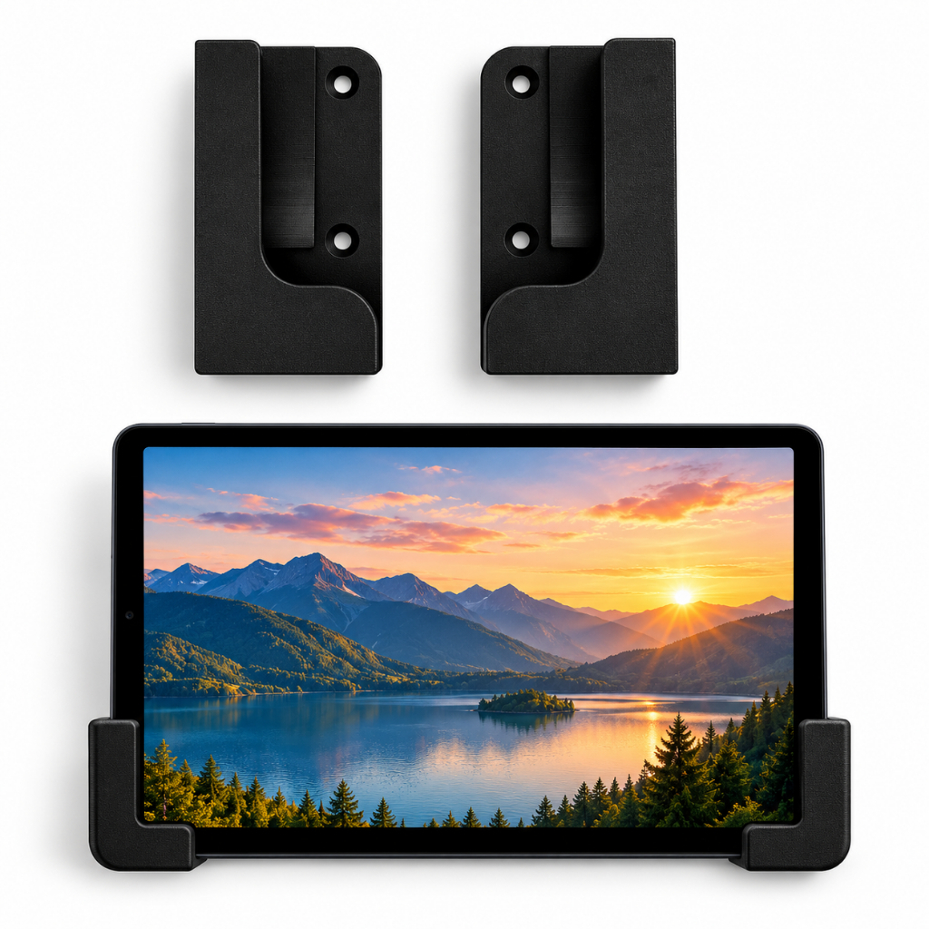 Suporte de Parede para Tablet Universal Preto com Trava de Segurança, Parafusos e Buchas – 1 Par