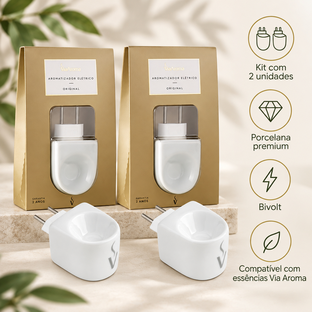 Kit 2 Aromatizadores Elétricos Porcelana Original Via Aroma Bivolt Essências e Óleos Essenciais
