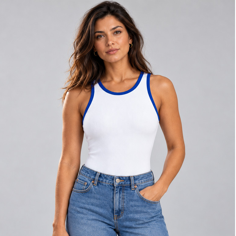 Body Canelado Regata Alcinha Feminino Decote Quadrado Ribana Canelado com Forro