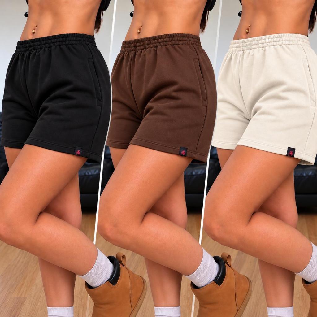 Kit 3 shorts feminino de moletom bermuda feminina short com bolso short curto short moletom short academia short basico