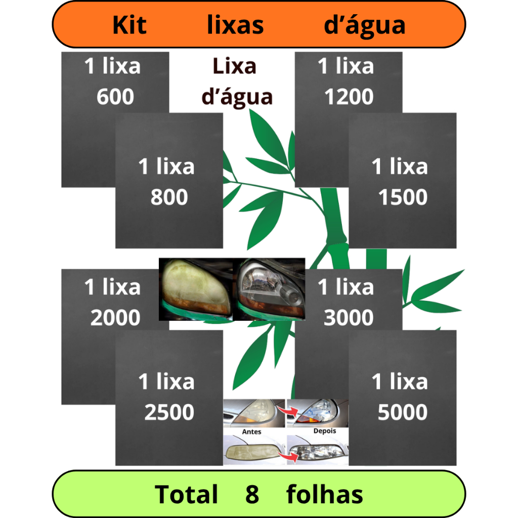 Lixas 600 800 1200 1500 2000 2500 3000 5000 Kit 1 ou 2 folhas Cada Farol Metal D'água Pintura Lixar