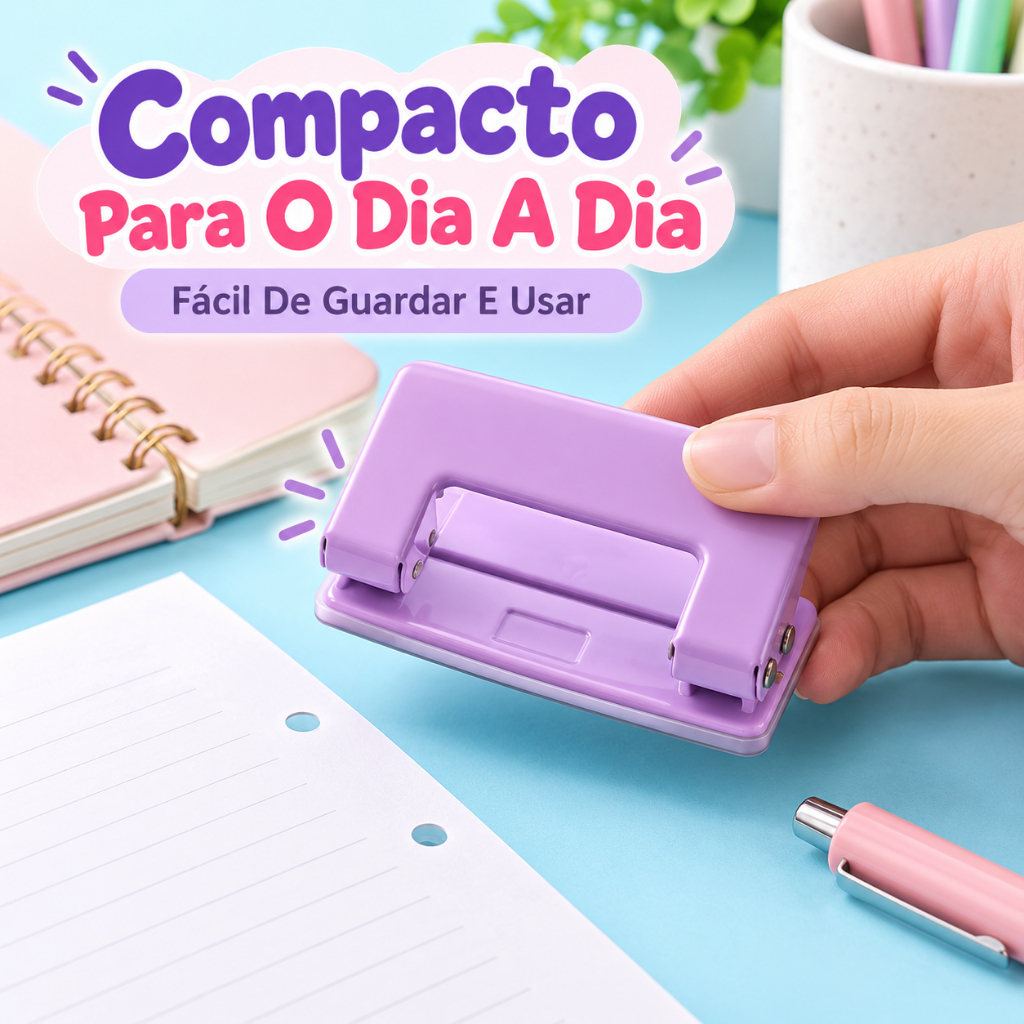 Perfurador Manual De Papel Furo Duplo Tons Pastéis Lilás — imagem 2 de 2