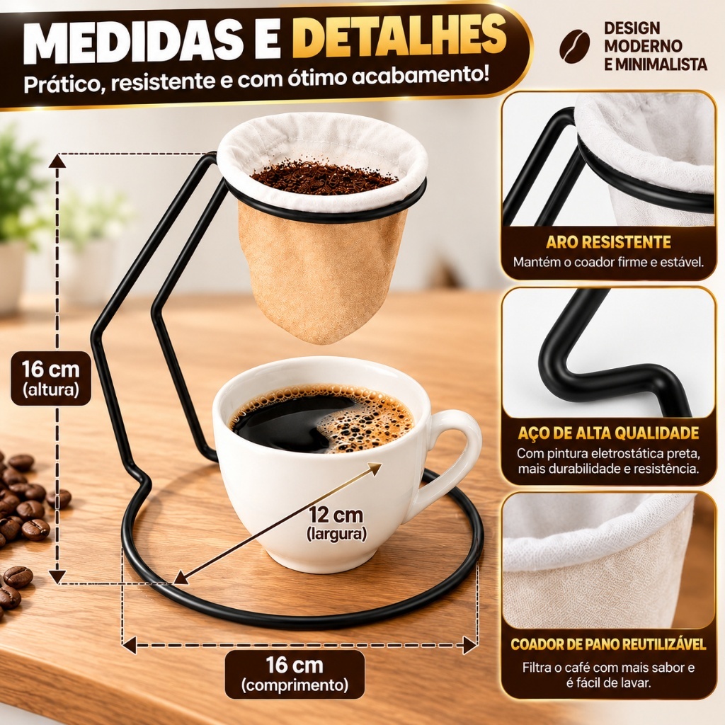 Suporte para Mini Coador de Café Individual com Filtro de Pano Reutilizável Preto — imagem 2 de 2