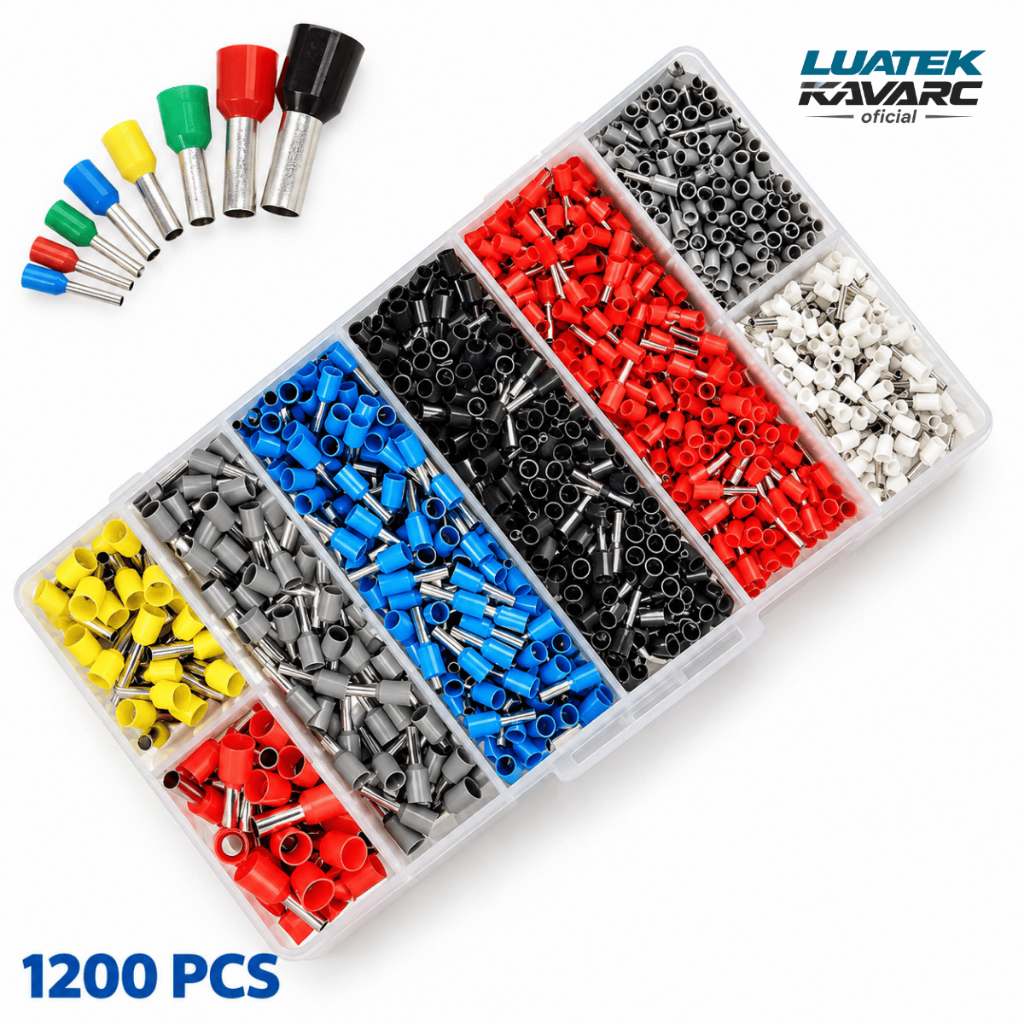 Kit Maleta 1200 Terminais Elétricos Ilhós Tubular 0,5mm a 10mm Conector Fio Cobre Isolado Acessórios