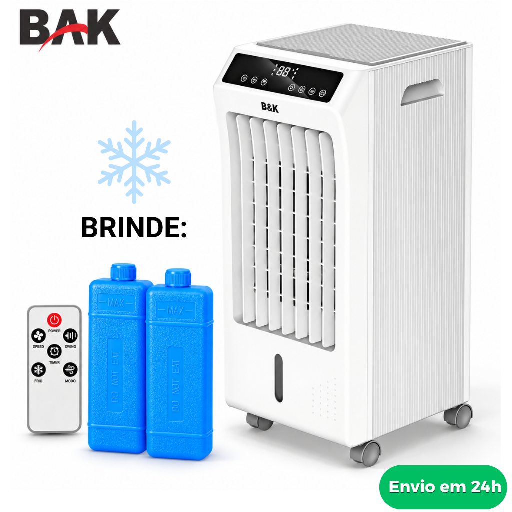 Climatizador de Ar Ventilador Reservatório Água 5 Litros BAK Branco Umidificador Portátil