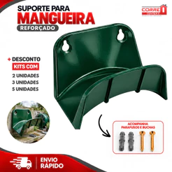 Suporte Mangueira Jardim Plastico Parede + Parafuso e Bucha - Verde ou Preto Overtime