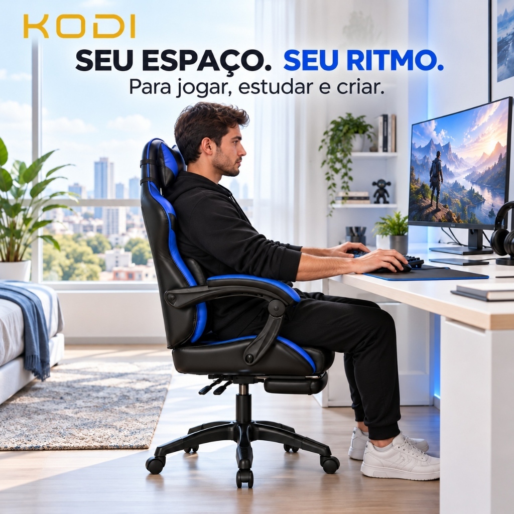 Imagem Cadeira Gamer Profissional - Reclinável, Ajustável e Confortável para Escritório e Estudos-F19