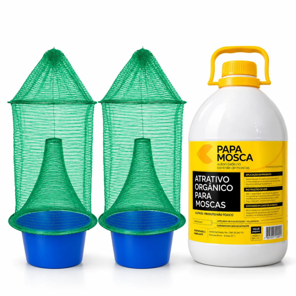 Kit 2 Armadilhas de Tela Papa Mosca + 1 Galão 5L Atrativo Natural Papa Mosca Controle Biológico Orgânico