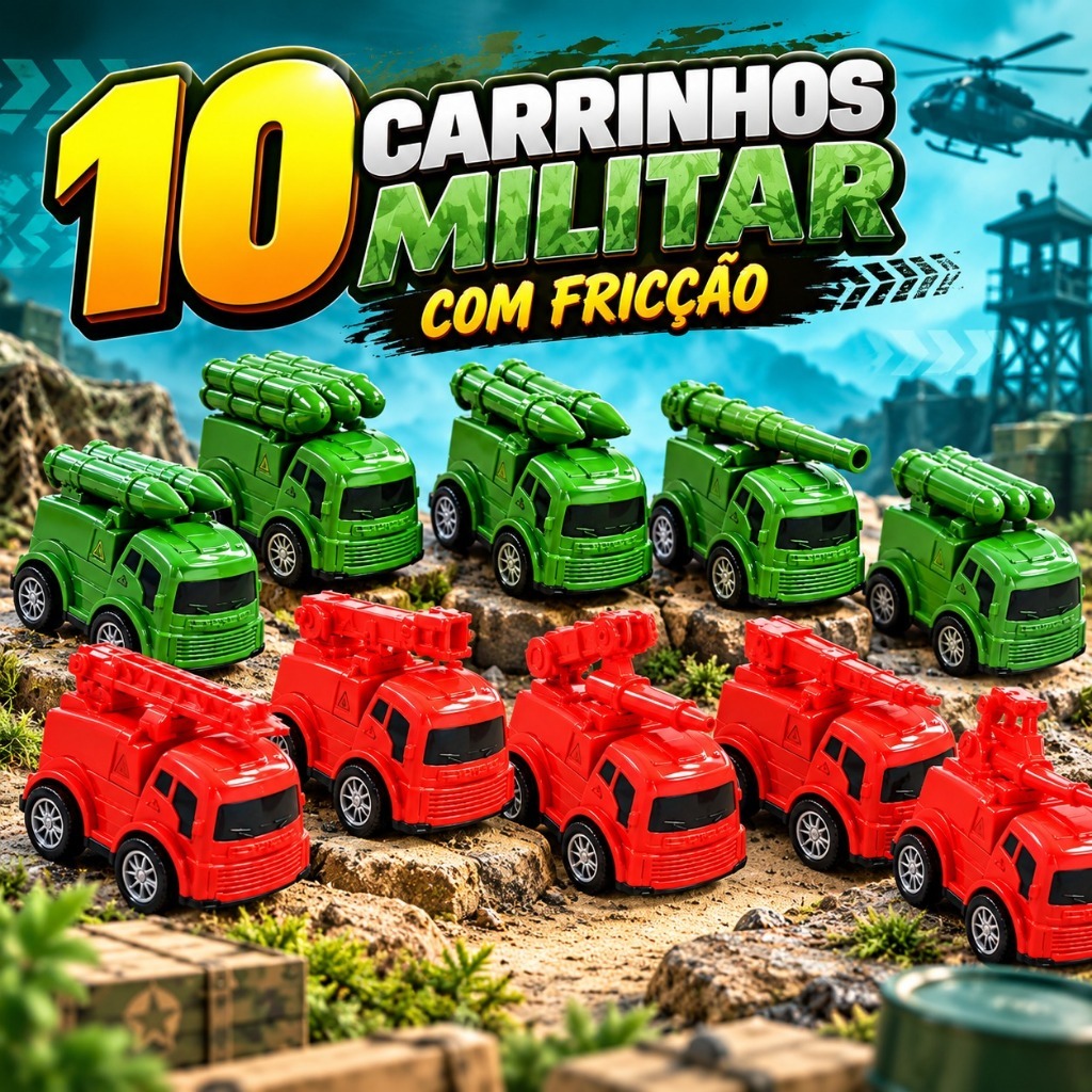 Kit 10 Carrinho Caminhão Veiculo Militar De Fricção Infantil P/ Lembrancinha Prenda Quermesse novo