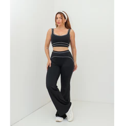 Conjunto Fitness Feminino Top e Calça Pantalona Cintura Alta Academia Esportivo Yoga SD1983