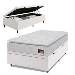 Cama Box Baú Colchão Solteiro Espuma D33 Vangogh Pillow Top 88x188x70cm Branco Hellen